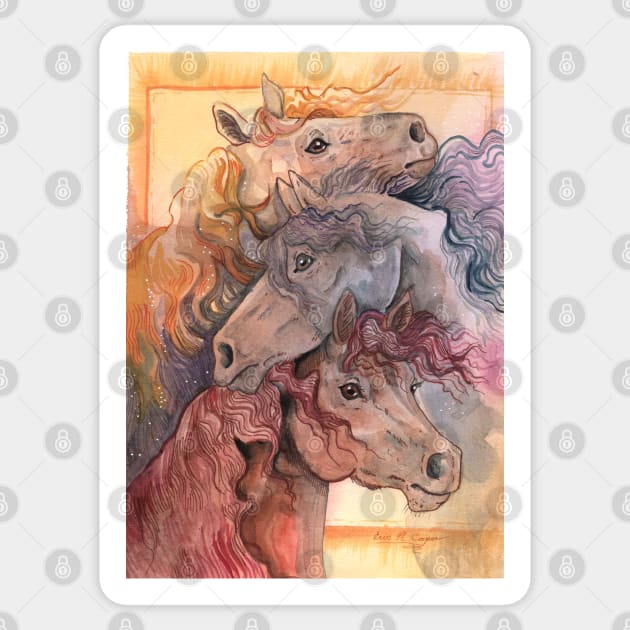 One with the Herd Horses Watercolor Sticker by Shadowind